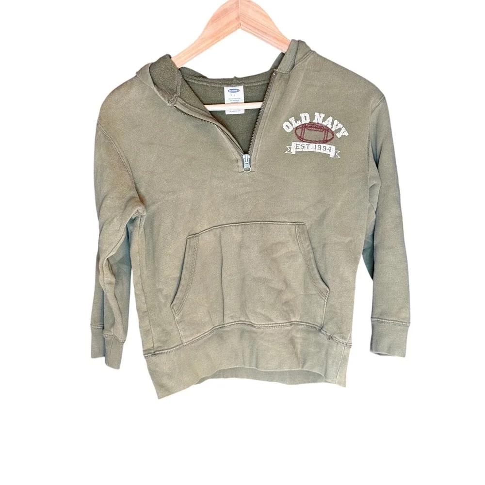 Kids Old Navy Olive Green Football‎ Graphic Half Zip Hoodie Size 7